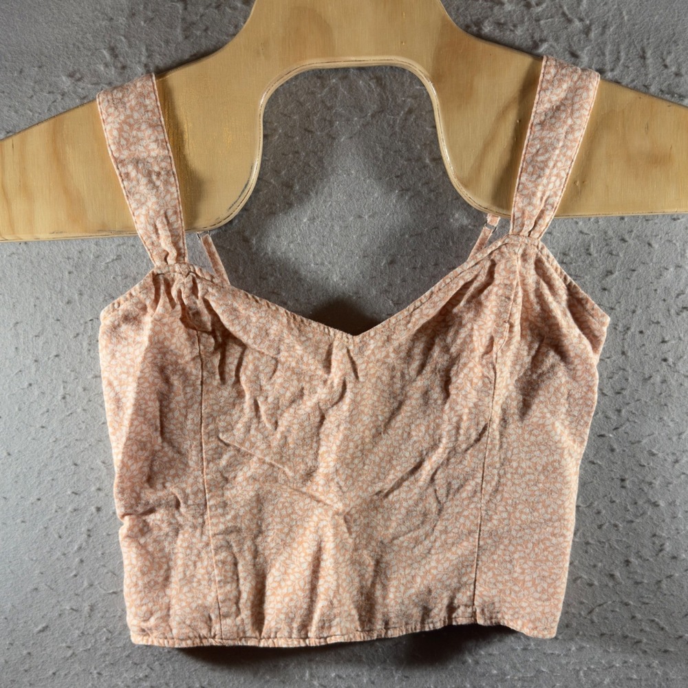 1522 | Abercrombie Linen Blend Floral Smocked Crop Top Peach Womens M